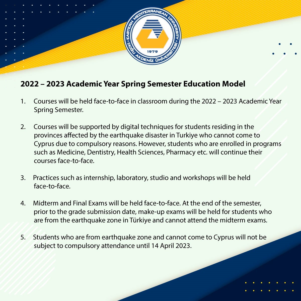 2022-23 Academic Year Spring Semester Education Model